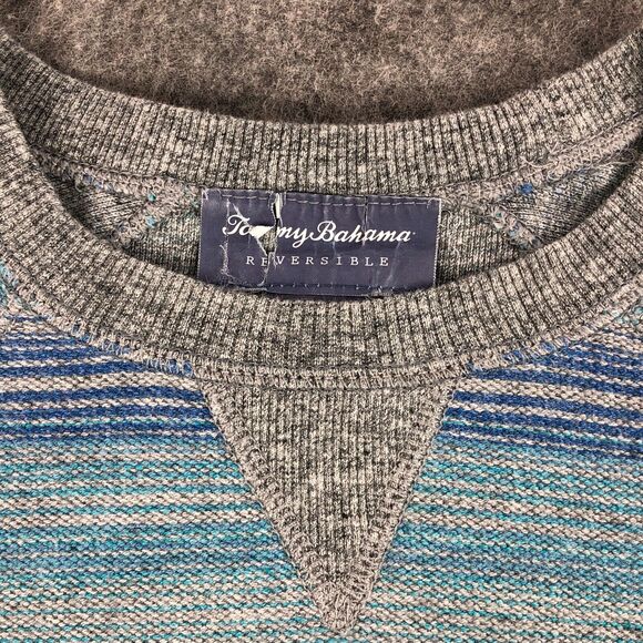 Tommy Bahama Sweater Mens Small Blue Gray Striped Crew Neck 100% Cotton - Picture 5 of 16